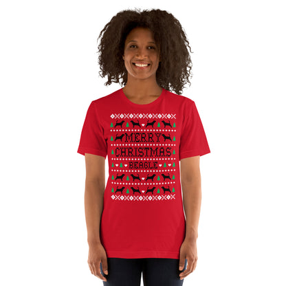 Beagle Ugly Christmas t-shirt red by Dog Artistry.