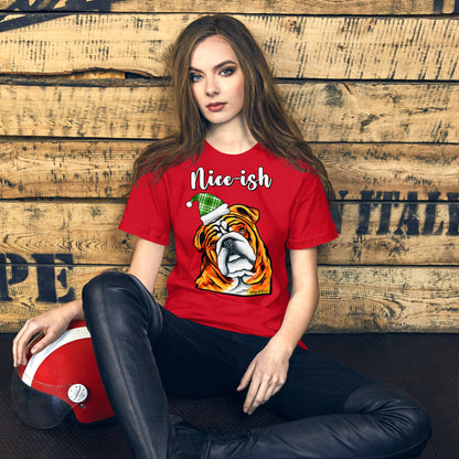 Nice-ish English Bulldog unisex t-shirt red by Dog Artistry.