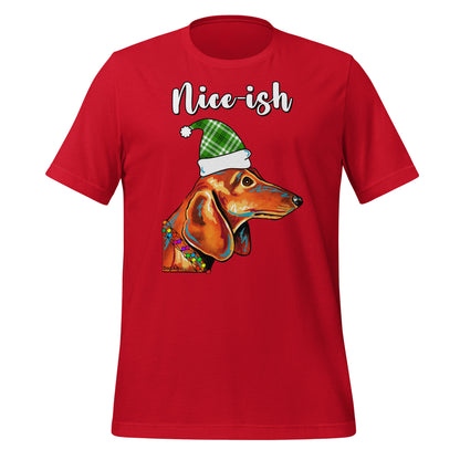 Nice-ish Dachshund unisex t-shirt red by Dog Artistry.