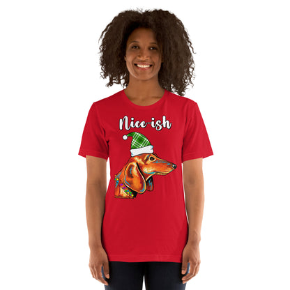 Nice-ish Dachshund unisex t-shirt red by Dog Artistry.