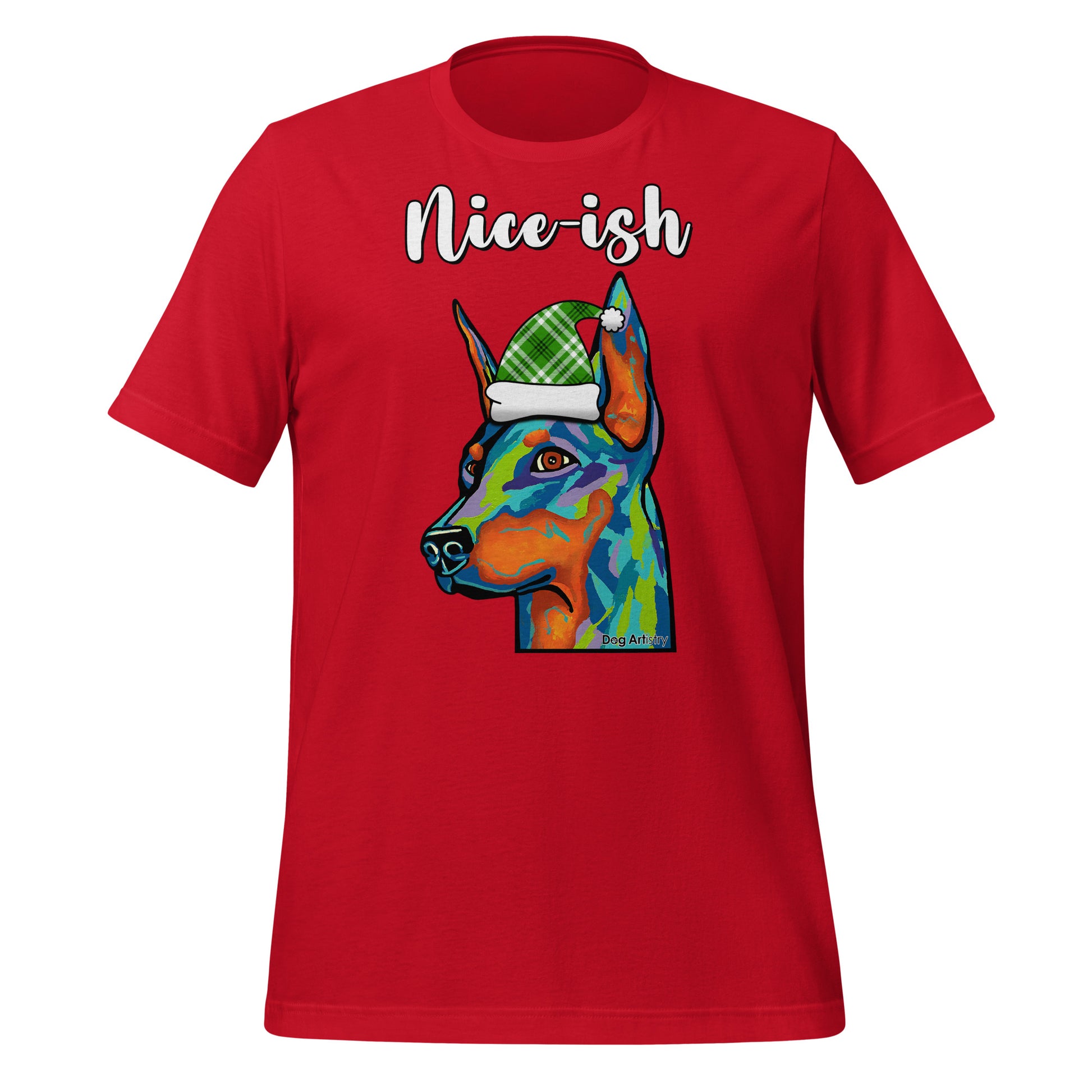 Nice-ish Doberman Pinscher unisex t-shirt red by Dog Artistry.
