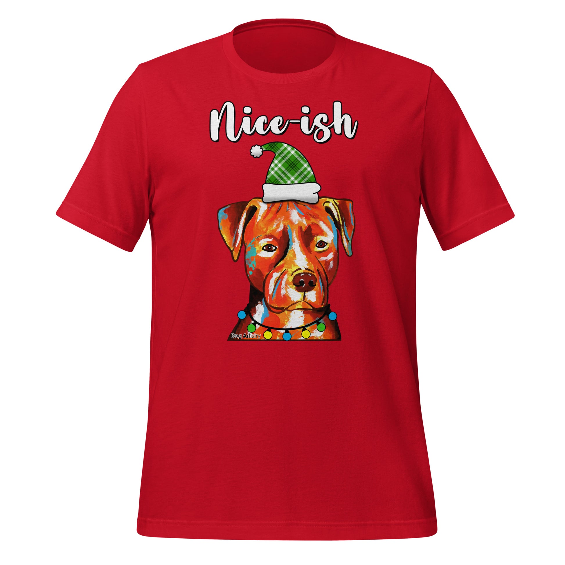 Nice-ish Amstaff - Pit Bull unisex t-shirt red by Dog Artistry.