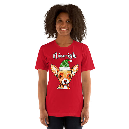 Nice-ish Chihuahua unisex t-shirt red by Dog Artistry.