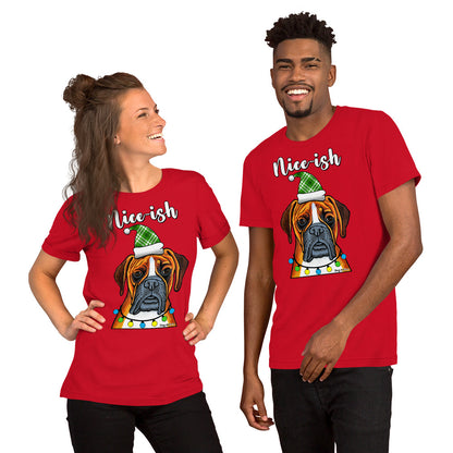 Boxer Nice-ish Christmas t-shirt red by Dog Artistry