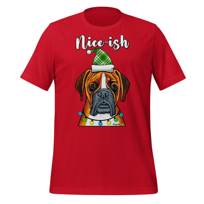 Boxer Nice-ish Christmas t-shirt red by Dog Artistry