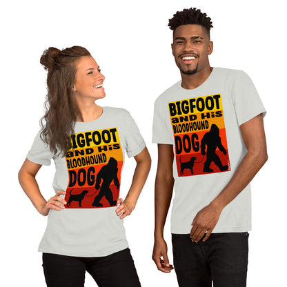 Big foot and his Bloodhound unisex silver t-shirt by Dog Artistry.