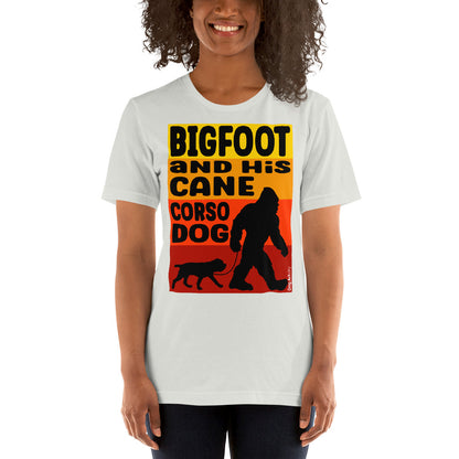Big foot and his Cane Corso dog unisex silver t-shirt by Dog Artistry.