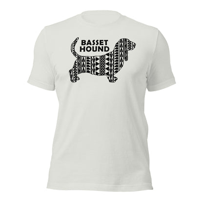 Basset Hound Polynesian t-shirt silver by Dog Artistry.