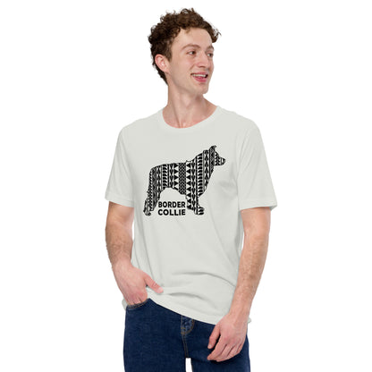 Border Collie Polynesian t-shirt silver by Dog Artistry.