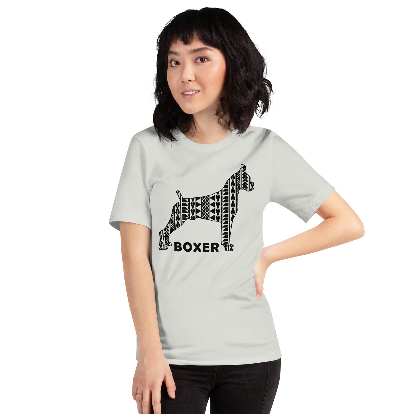 Boxer Polynesian t-shirt silver by Dog Artistry.