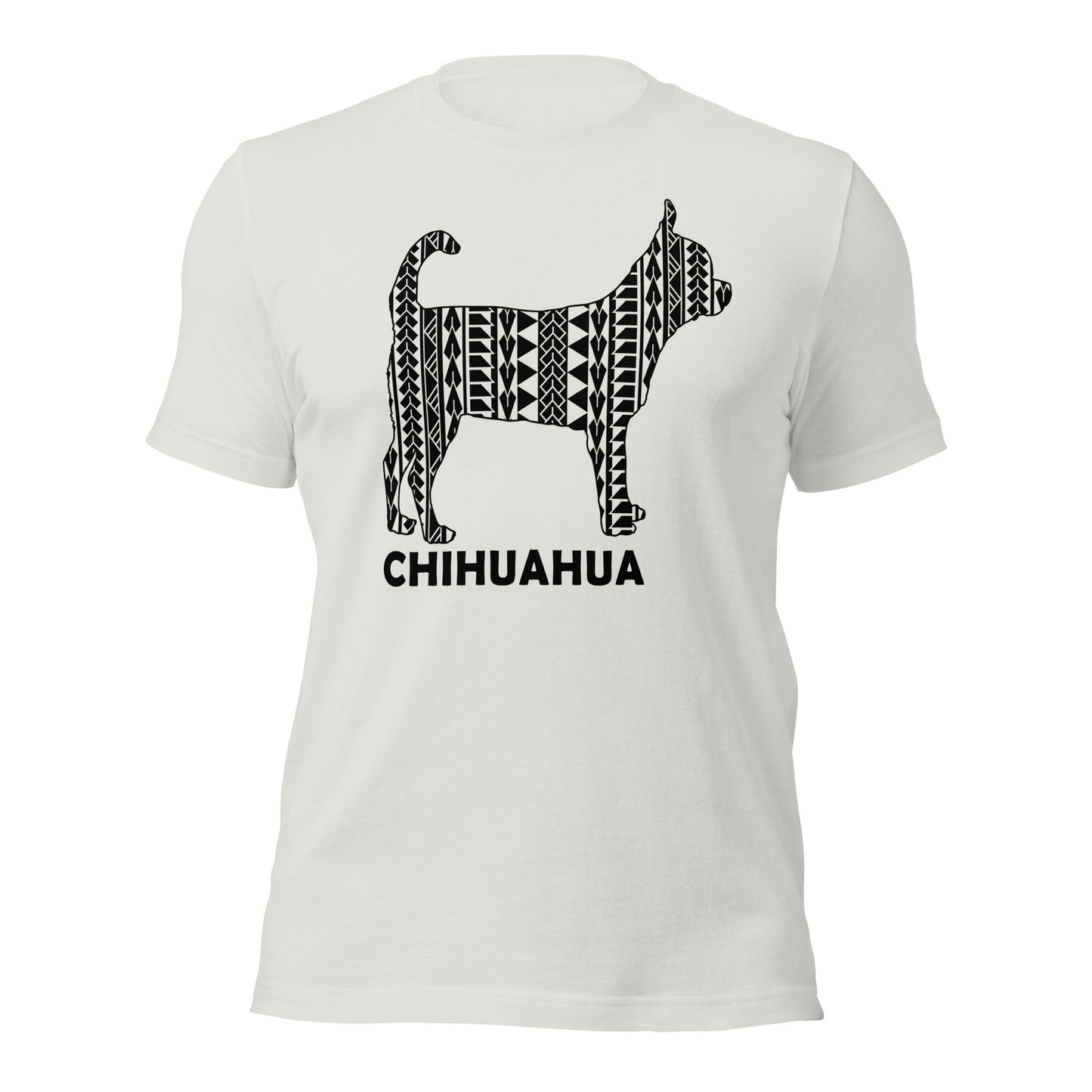 Chihuahua Polynesian t-shirt silver by Dog Artistry.