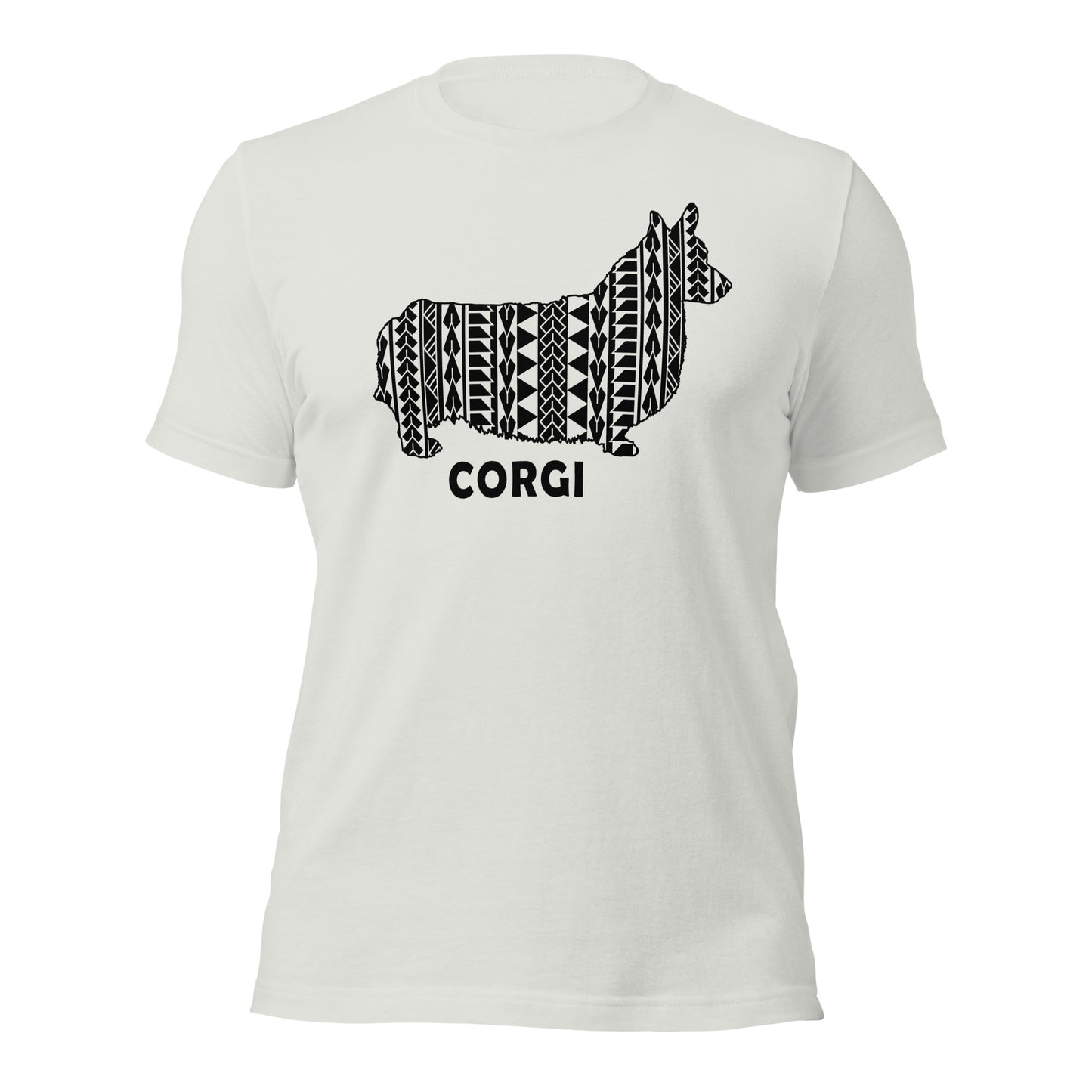 Corgi Polynesian t-shirt silver by Dog Artistry.