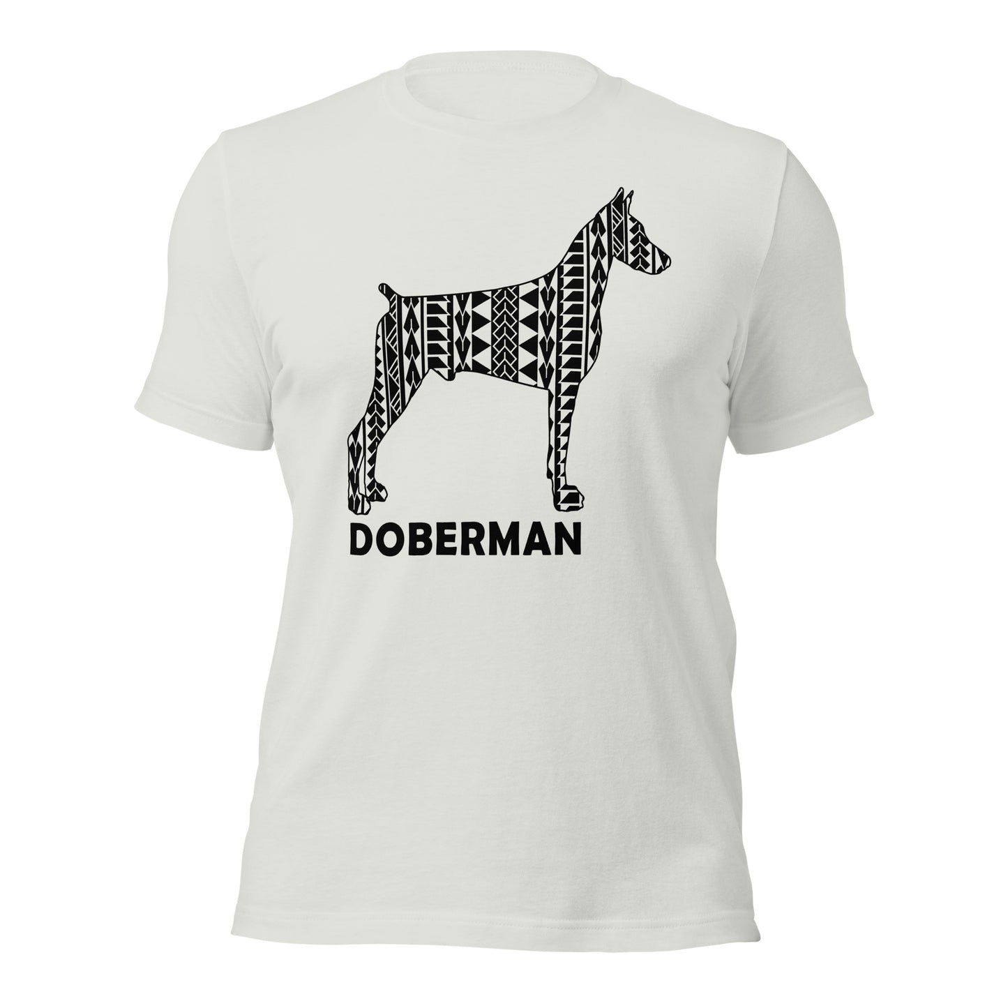 Doberman Polynesian t-shirt silver by Dog Artistry.