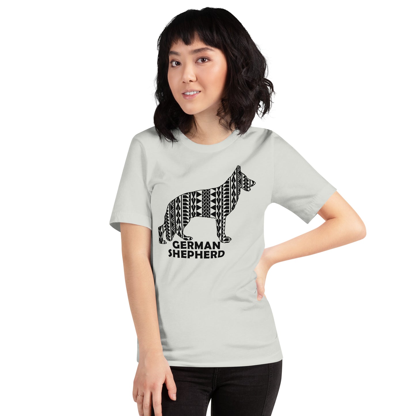 German Shepherd Polynesian t-shirt silver by Dog Artistry.