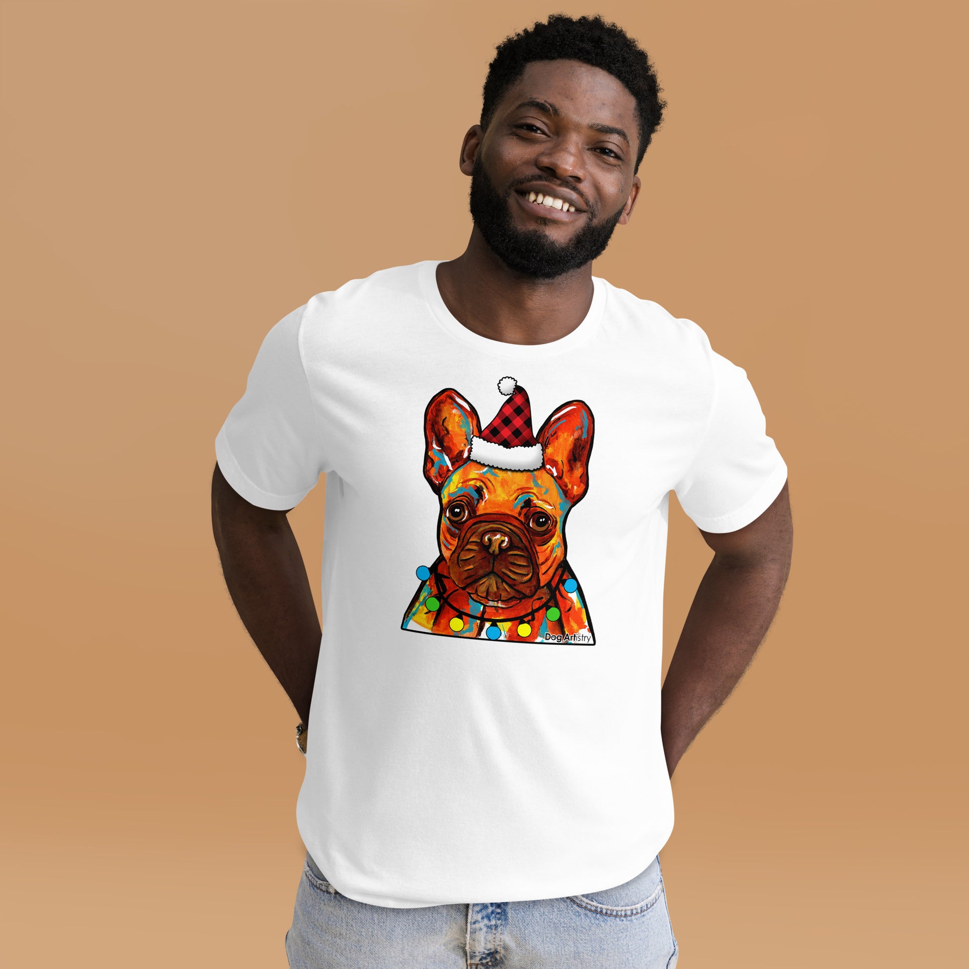 French Bulldog holiday unisex t-shirt white by Dog Artistry