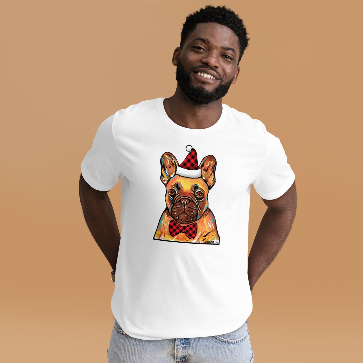 French Bulldog holiday unisex t-shirt white by Dog Artistry