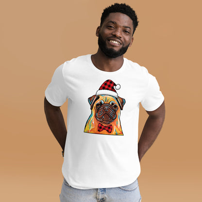 Pug Bow Tie holiday unisex t-shirt white by Dog Artistry