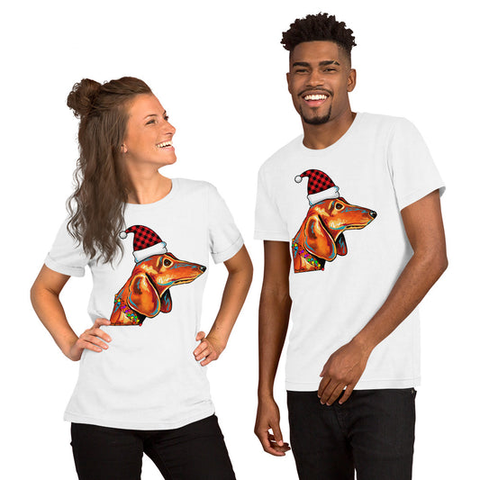 Dachshund holiday unisex t-shirt white by Dog Artistry