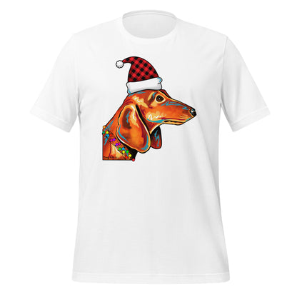 Dachshund holiday unisex t-shirt white by Dog Artistry