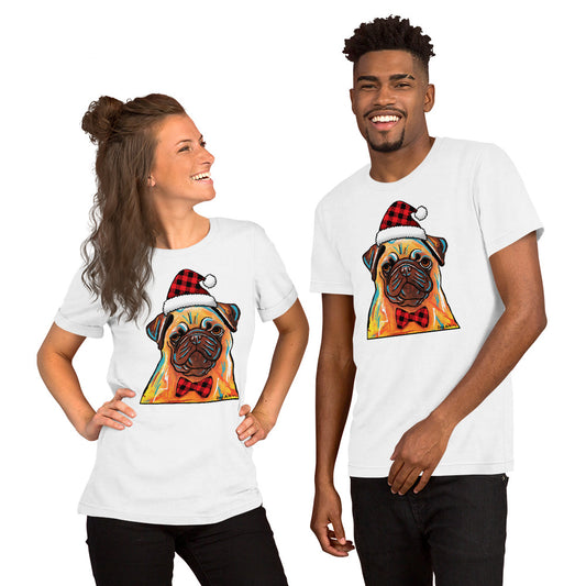 Pug Bow Tie holiday unisex t-shirt white by Dog Artistry