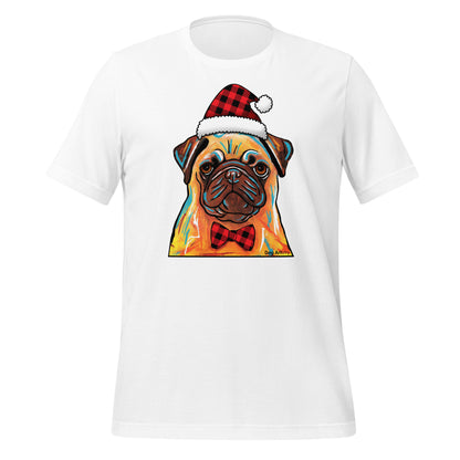 Pug Bow Tie holiday unisex t-shirt white by Dog Artistry