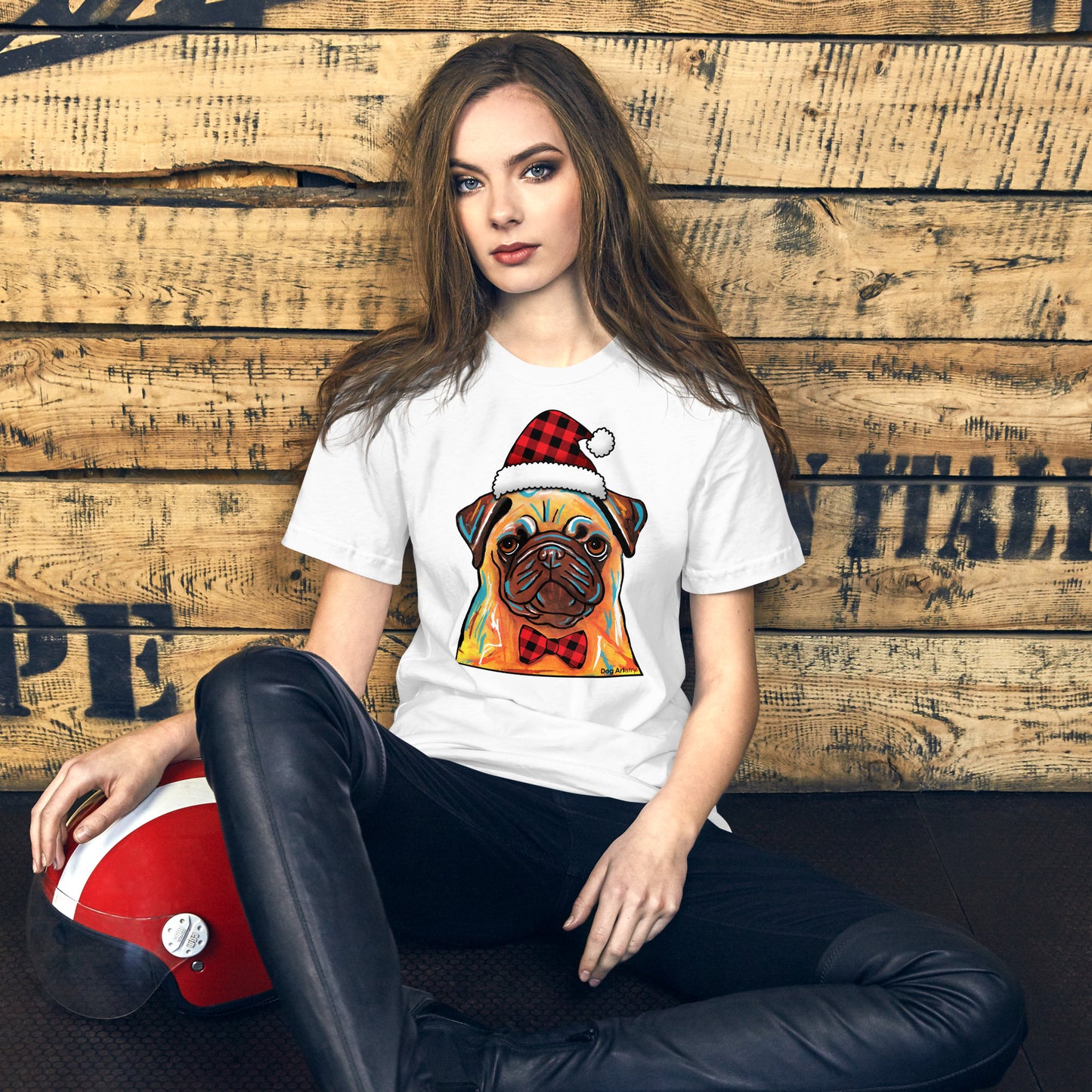 Pug Bow Tie holiday unisex t-shirt white by Dog Artistry