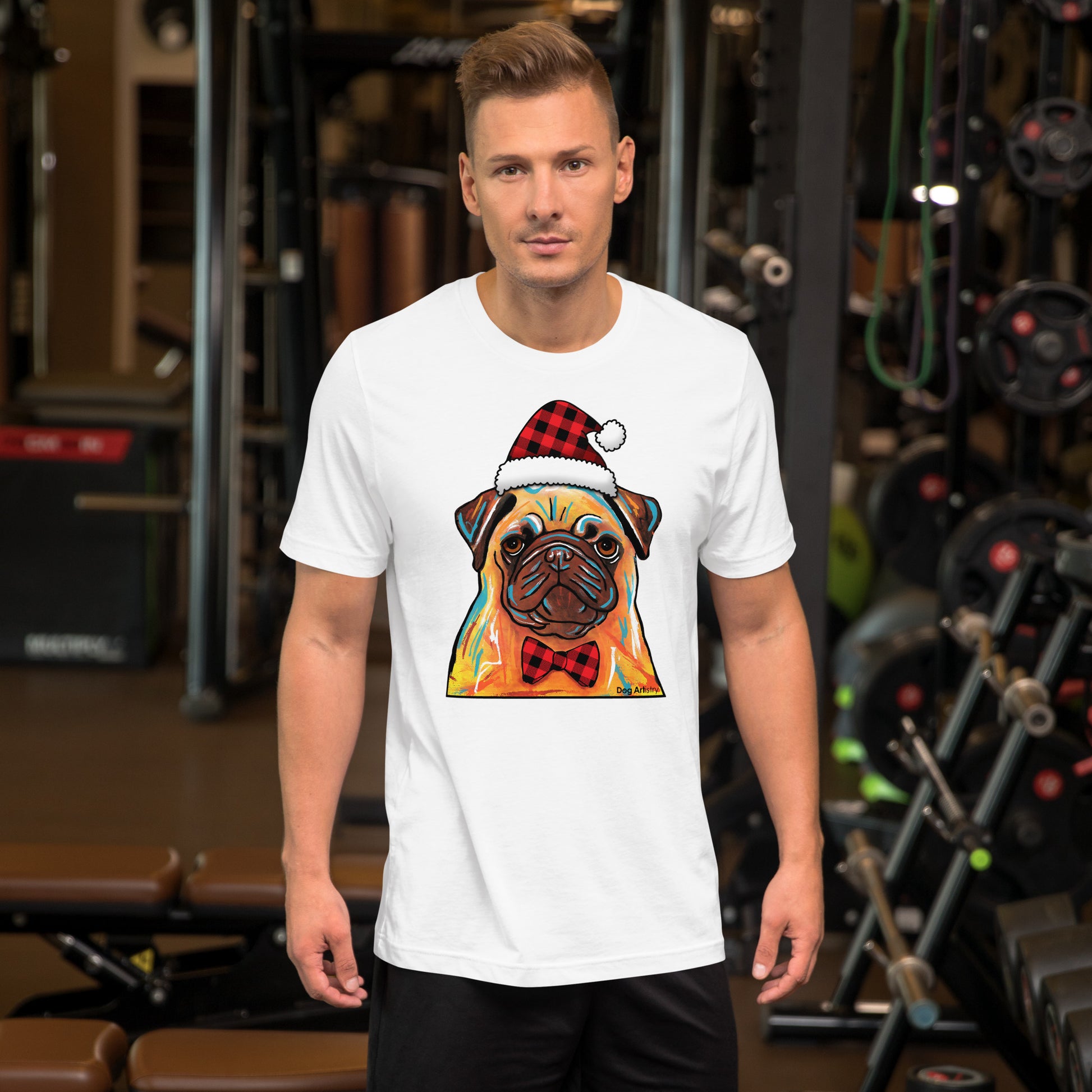 Pug Bow Tie holiday unisex t-shirt white by Dog Artistry