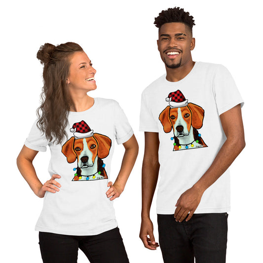 Beagle Holiday unisex t-shirt white by Dog Artistry