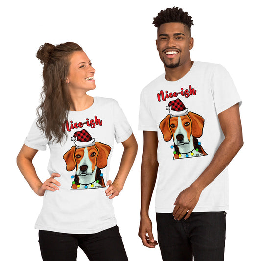 Beagle Nice-ish Holiday unisex t-shirt white by Dog Artistry