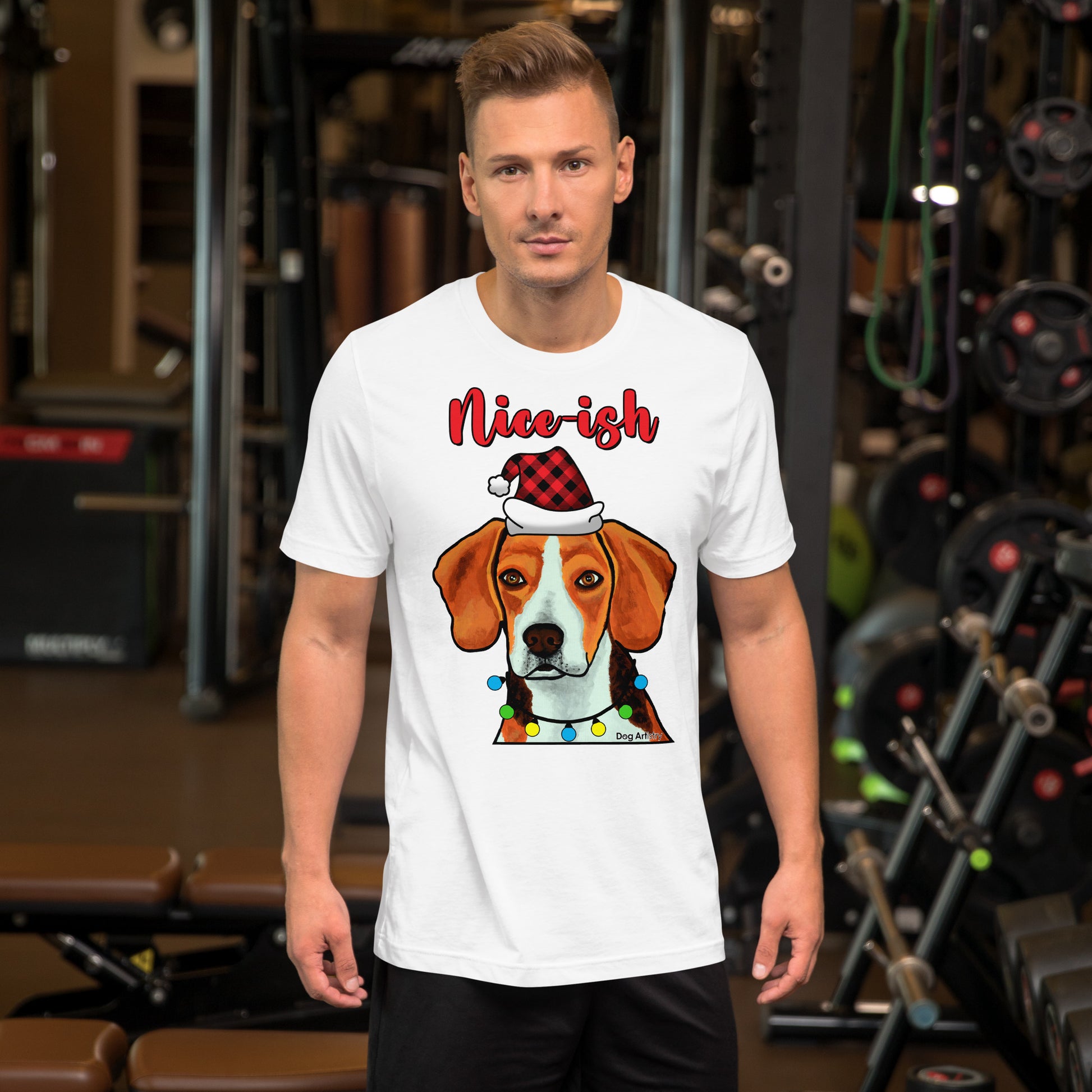 Beagle Nice-ish Holiday unisex t-shirt white by Dog Artistry