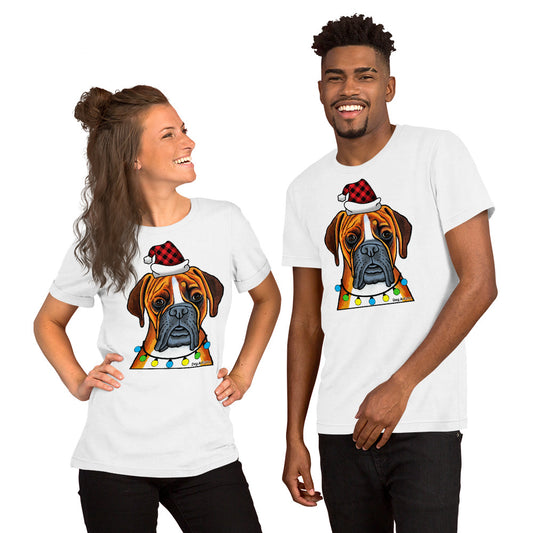 Boxer Holiday unisex t-shirt white by Dog Artistry