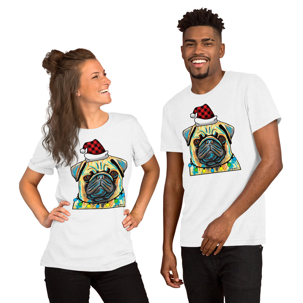 Pug holiday unisex t-shirt white by Dog Artistry