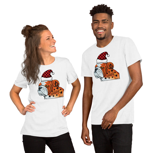 English Bulldog holiday unisex t-shirt white by Dog Artistry