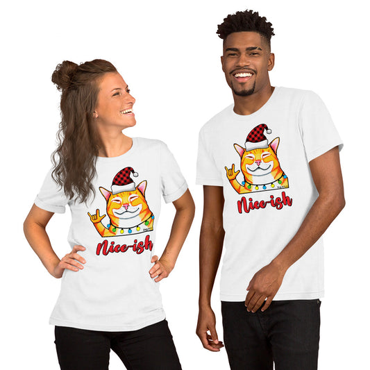 Cat Nice-ish Holiday unisex t-shirt white by Dog Artistry