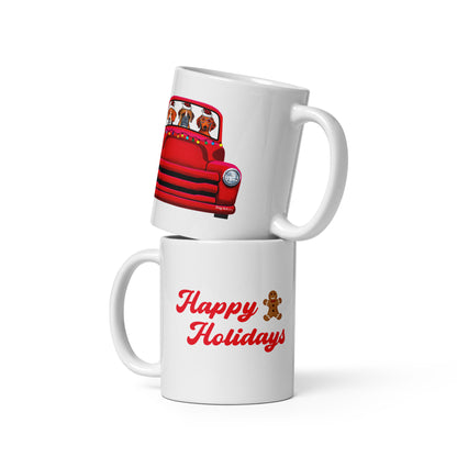 Red Truck with Beagle, Boxer, and Dachshund Holiday mug by Dog Artistry