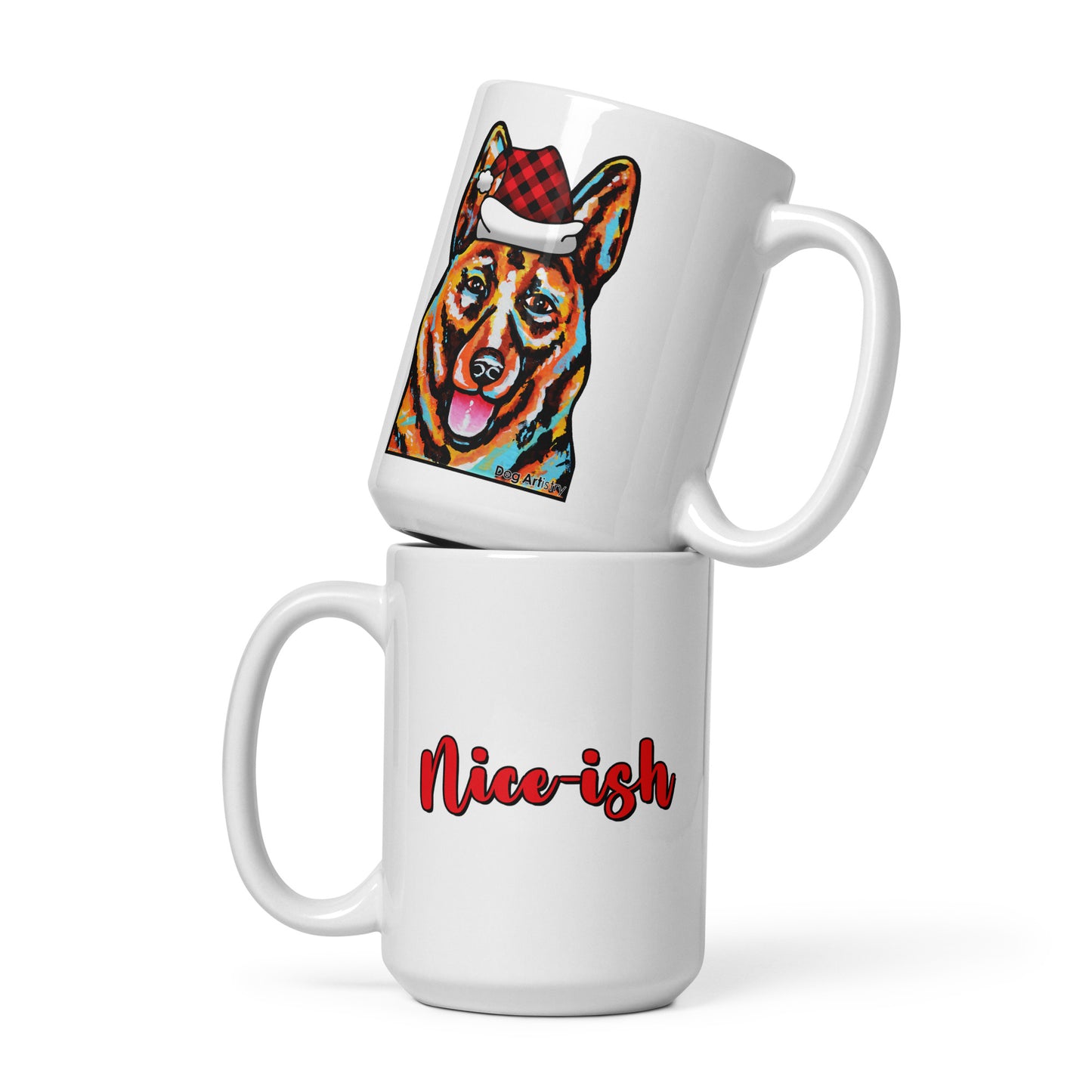 German Shepherd Nice-Ish Holiday White Glossy Mug by Dog Artistry