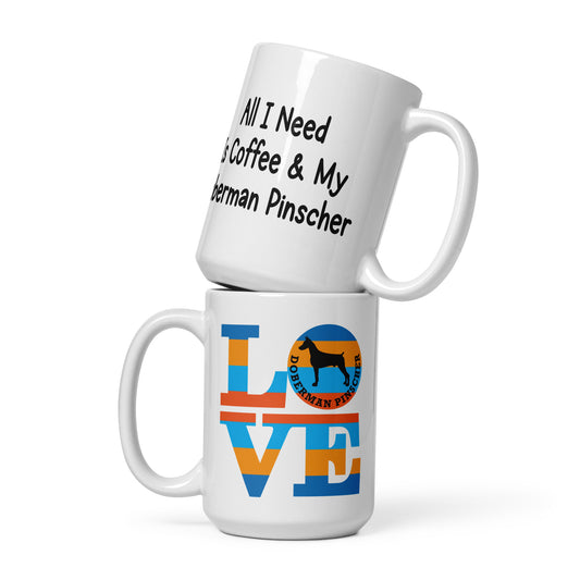 Love Doberman Pinscher White glossy mug
