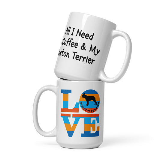 Love Boston Terrier White glossy mug