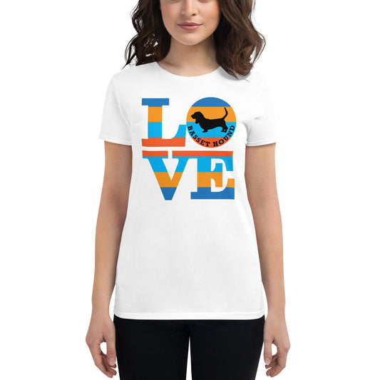 Basset Hound Love women’s white t-shirt by Dog Artistry.