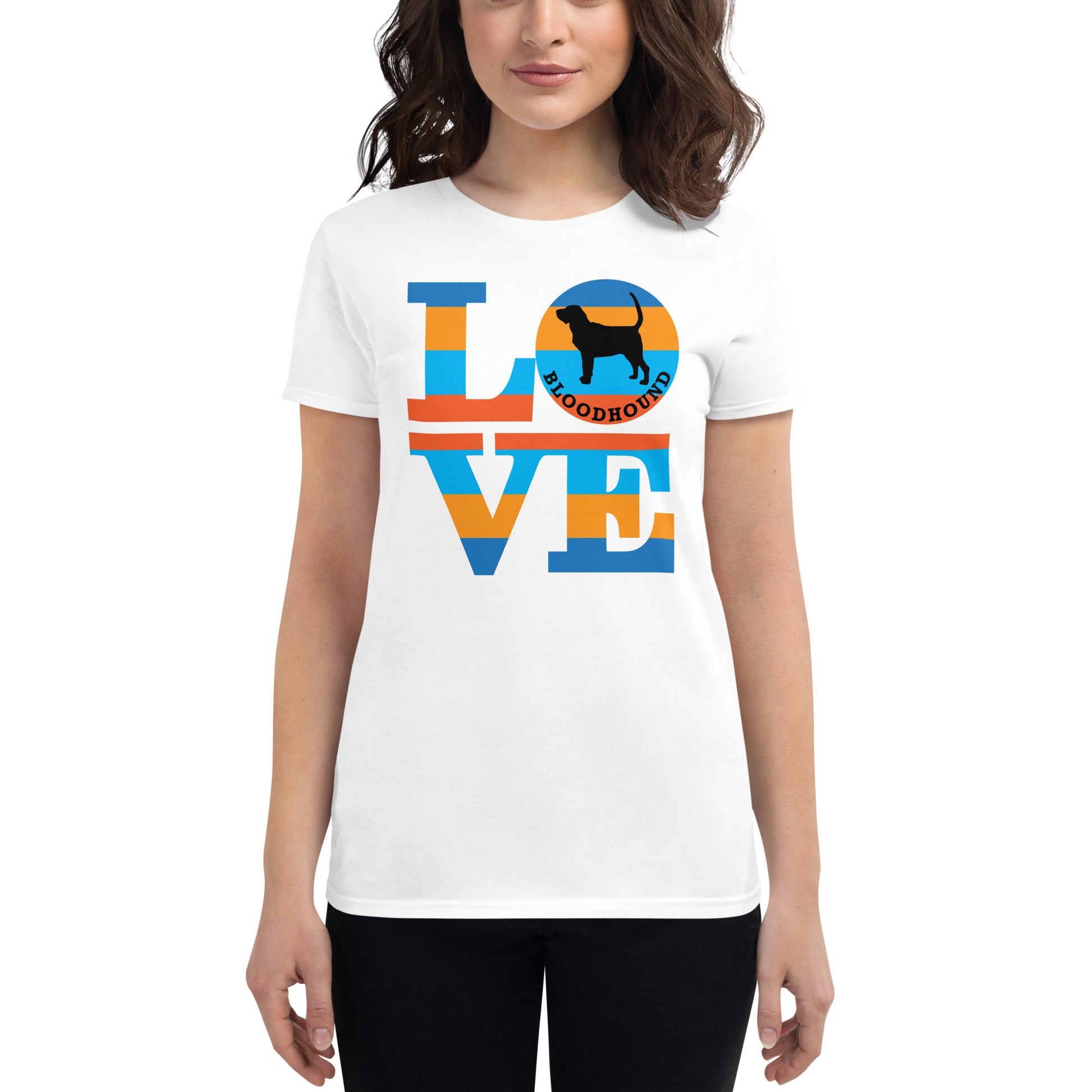 Bloodhound Love women’s white t-shirt by Dog Artistry.