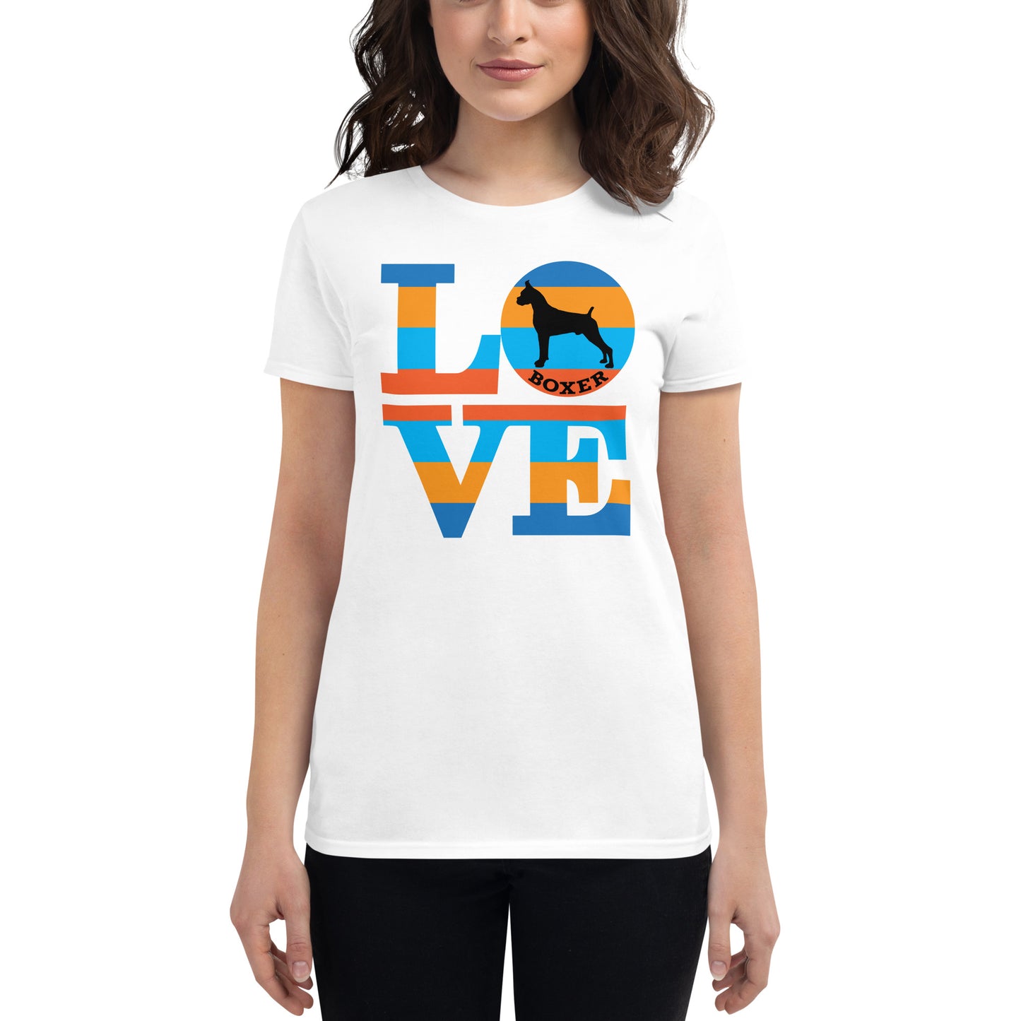 Boxer Love women’s white t-shirt by Dog Artistry.