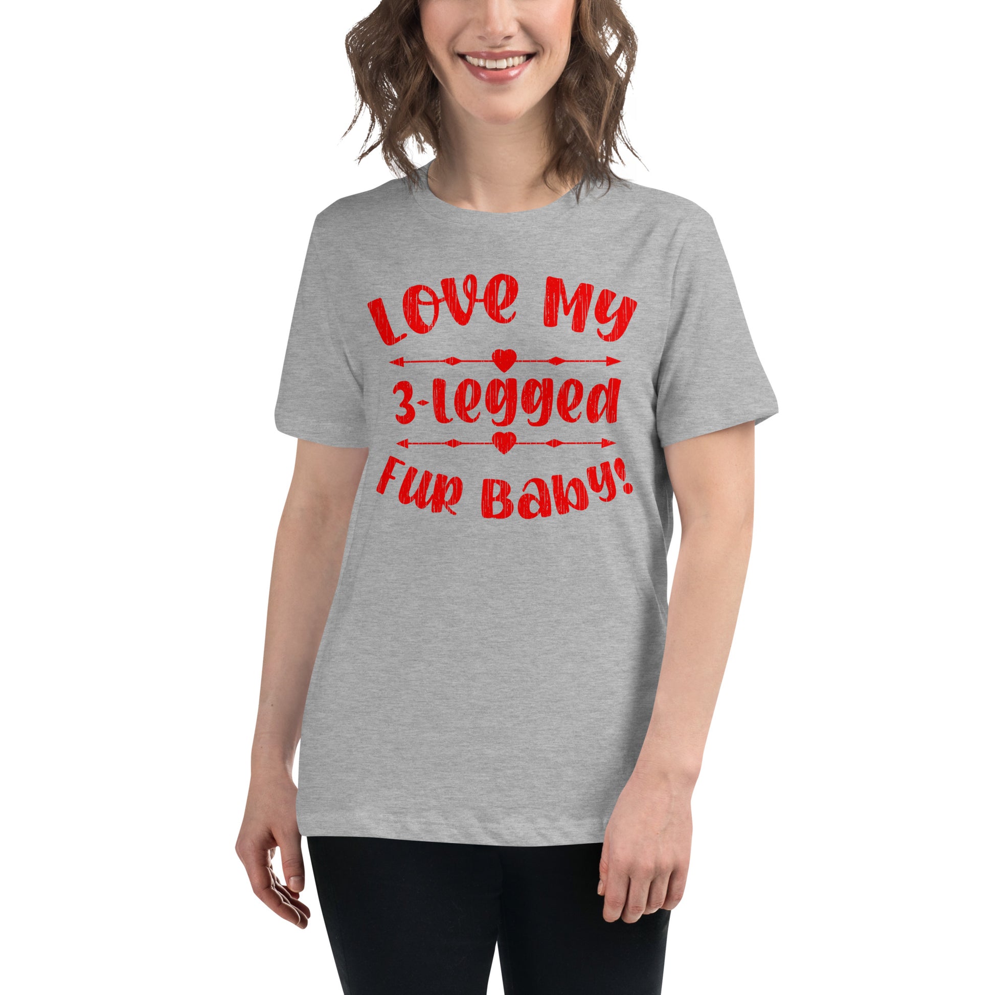 Love my 3-legged fur baby women’s relaxed fit t-shirts by Dog Artistry athletic heather