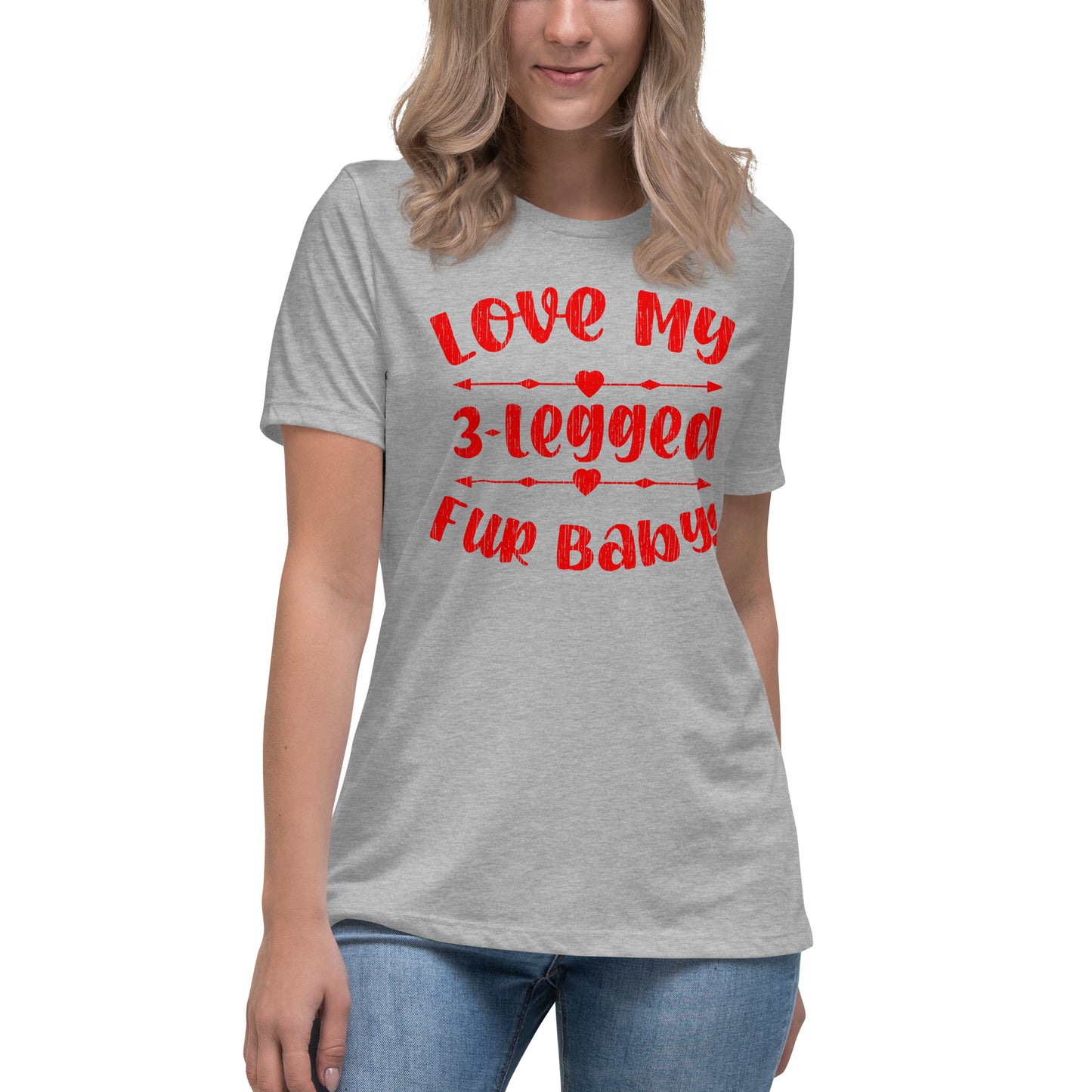 Love my 3-legged fur baby women’s relaxed fit t-shirts by Dog Artistry athletic heather