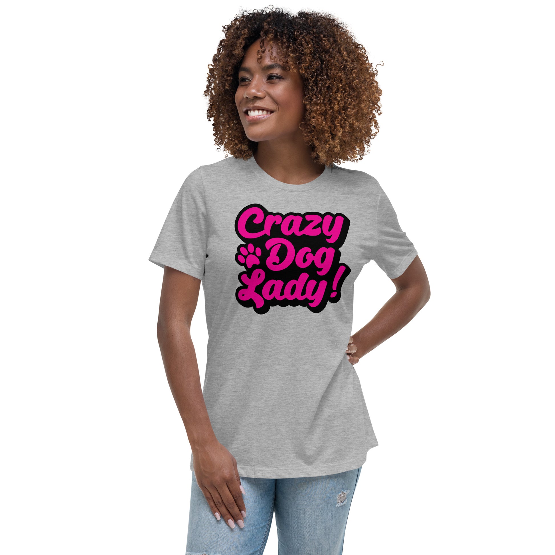 Crazy Dog Lady Women's Athletic Heather T-Shirt by Dog Artistry 