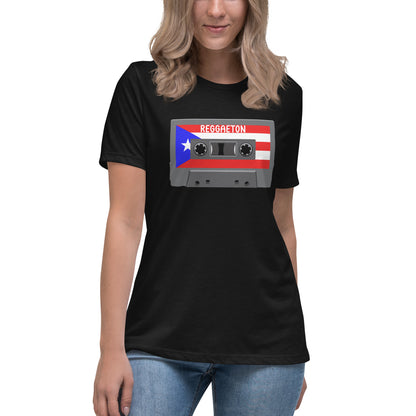 Reggaeton Cassette Tape with Puerto Rican Flag Women's Relaxed T-Shirt