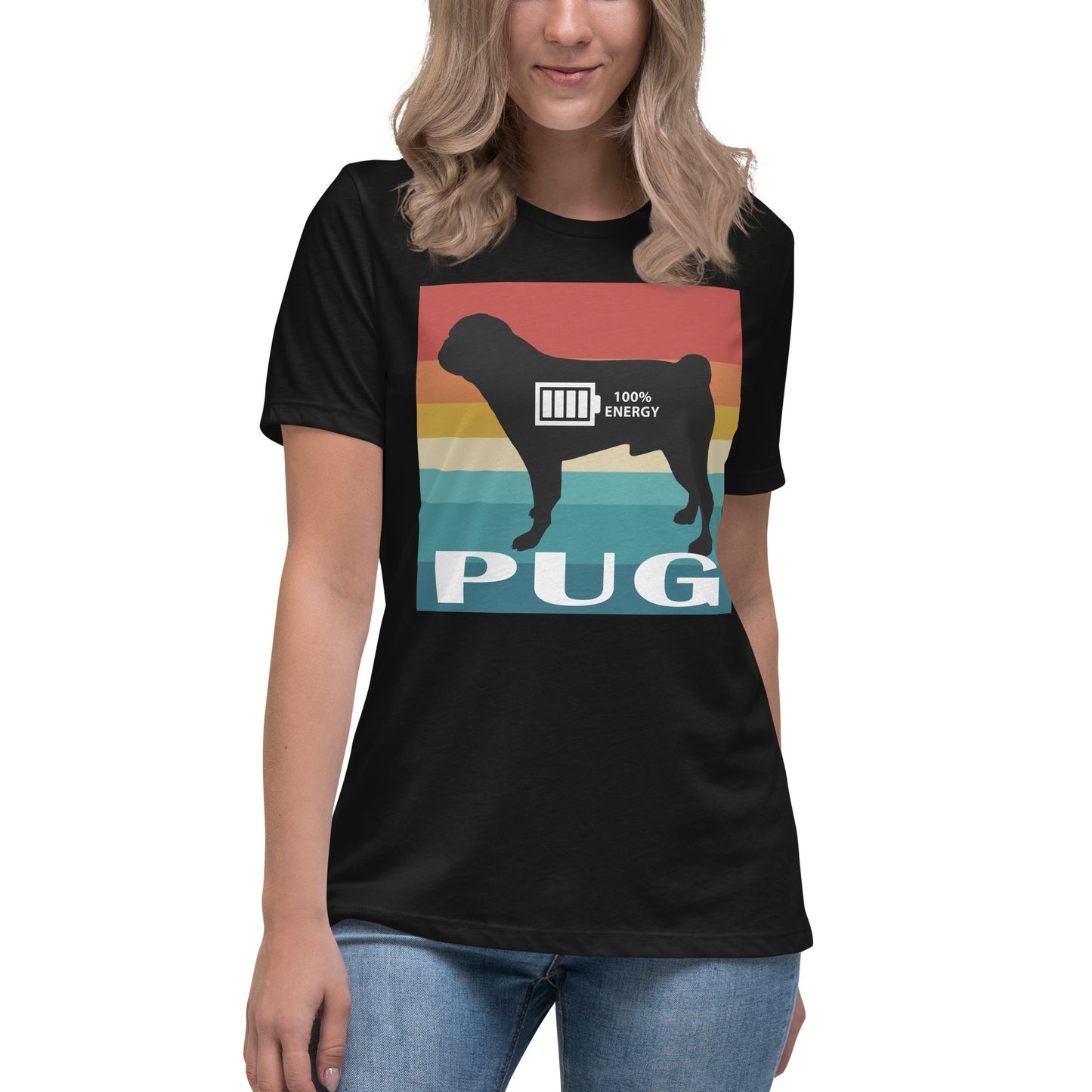 Pug 100% Energy Women's Relaxed T-Shirt by Dog Artistry