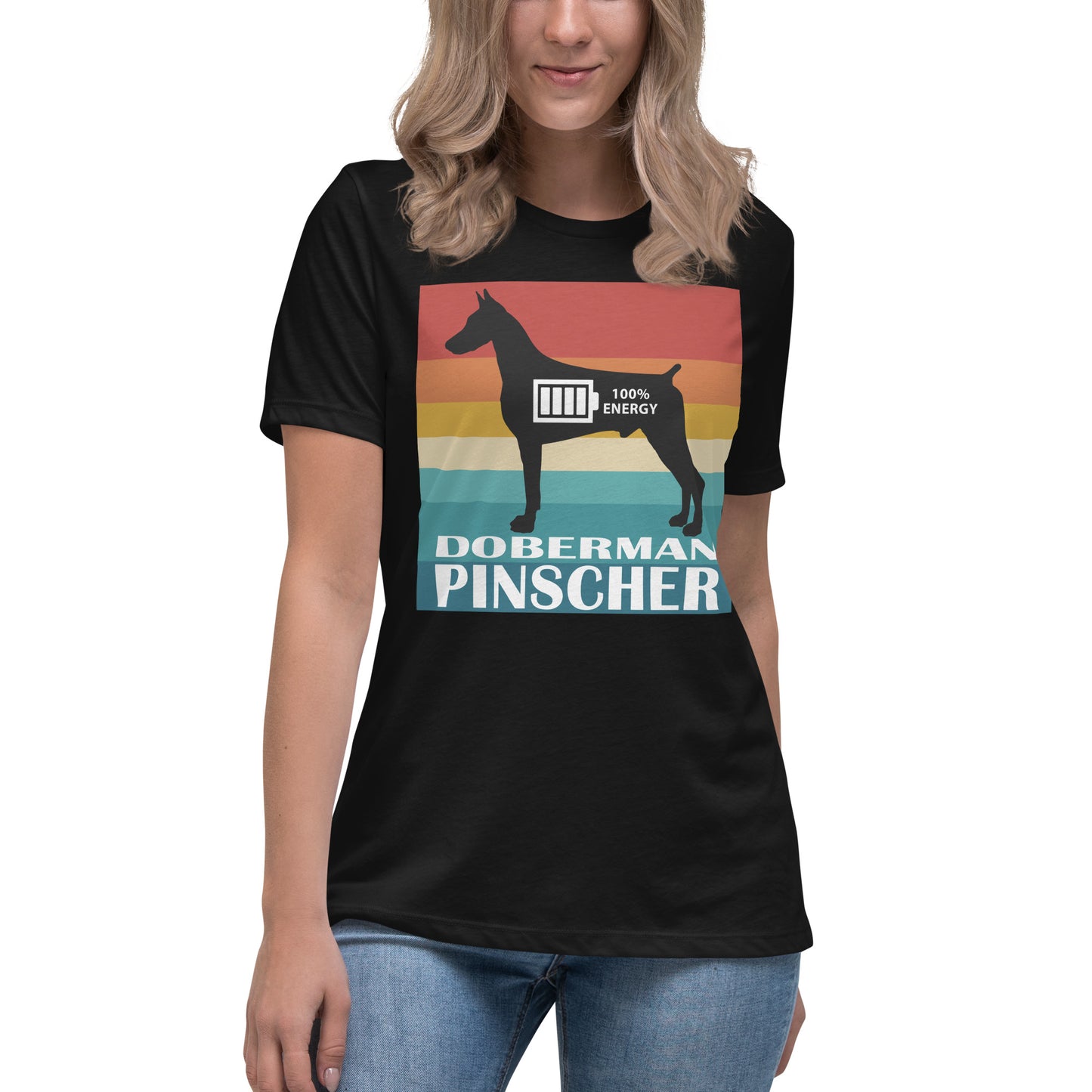 Doberman Pinscher 100% Energy Women's Relaxed T-Shirt by Dog Artistry