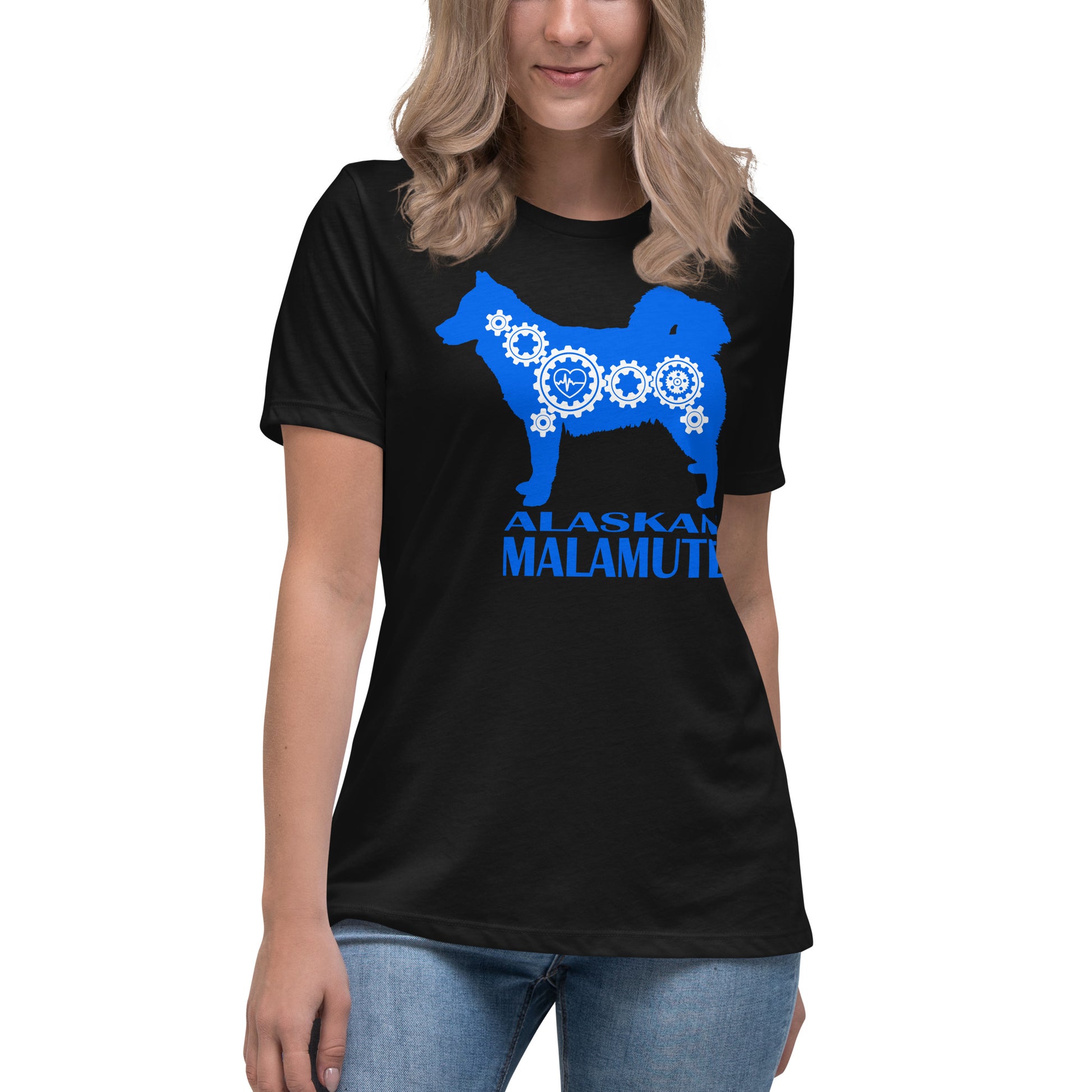 Alaskan Malamute Bionic women’s black t-shirt by Dog Artistry.