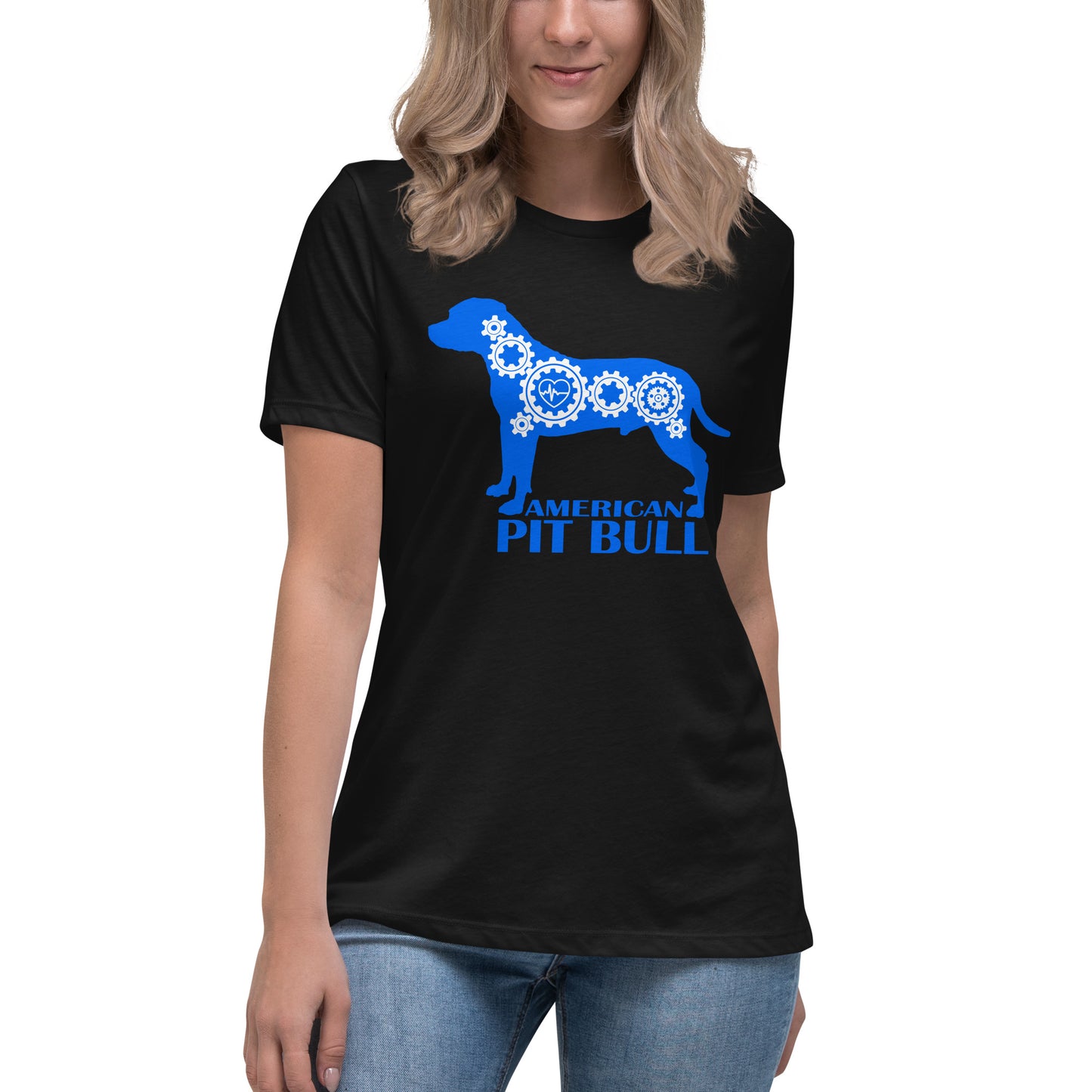 American Pit Bull Bionic women’s black t-shirt by Dog Artistry.