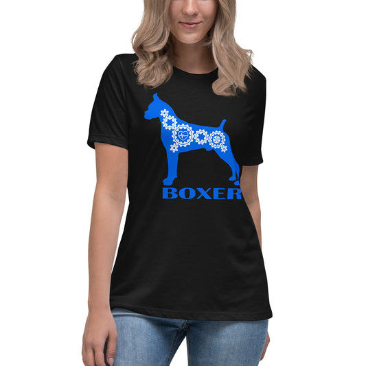 Boxer Bionic women’s black t-shirt by Dog Artistry.
